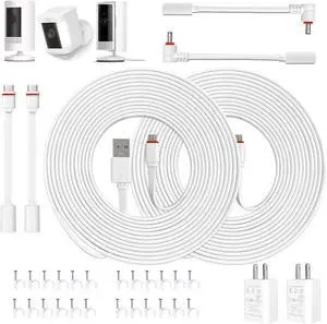 26FT Power Adapter for Ring Spotlight Cam Plus/Pro (Battery), 2-Pack | Weatherproof extension charging cable for Ring Outdoor Cam Plus/Pro (Stick Up) Battery, for indoor and outdoor use. 26FT Power Adapter for Ring Spotlight Cam Plus/Pro (Battery), 2-Pack | Weatherproof extension charging cable for Ring Outdoor Cam Plus/Pro (Stick Up) Battery, for indoor and outdoor use.
