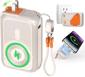 P05 Portable Charger Magnetic Wireless Power Bank, 20000mAh Travel Essential with Built-in Cable & Foldable Wall Plug for iPhone, Samsung & Android P05 Portable Charger Magnetic Wireless Power Bank, 20000mAh Travel Essential with Built-in Cable & Foldable Wall Plug for iPhone, Samsung & Android