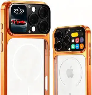 Phone Case for iPhone 16 Pro Max with 1.85 Inch Smart Display, 2026 New Tech Rechargeable and Syncs with Phone Photography, Music, Weather, Clock, Message, Clear Shock Proof Non Slip (Orange). Phone Case for iPhone 16 Pro Max with 1.85 Inch Smart Display, 2026 New Tech Rechargeable and Syncs with Phone Photography, Music, Weather, Clock, Message, Clear Shock Proof Non Slip (Orange).
