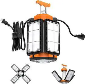 LED Temporary Work Light: 100W 15000Lumen with Brightness Adjustable Switch, 4 Deformable Panels Linkable Hanging Work Light, Portable 5000K Led Work Light for Workshop Construction Site Garage LED Temporary Work Light: 100W 15000Lumen with Brightness Adjustable Switch, 4 Deformable Panels Linkable Hanging Work Light, Portable 5000K Led Work Light for Workshop Construction Site Garage