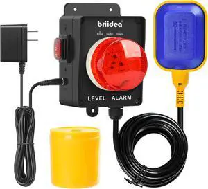 New Upgrade! Briidea Sump Pump Alarm with Dual Power Supply Design, Indoor/Outdoor High Water Septic Tank Alarm, 110dB Audible Alert, Large LED Indicator, AC Power, Test Button, 10ft Float Switch New Upgrade! Briidea Sump Pump Alarm with Dual Power Supply Design, Indoor/Outdoor High Water Septic Tank Alarm, 110dB Audible Alert, Large LED Indicator, AC Power, Test Button, 10ft Float Switch