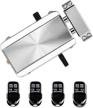Electronic Door Lock, Zinc Alloy Anti-Theft Remote Door Lock with 4 Remote Controls, Keyless Entry Smart Remote Control Lock for Home Office Garage, Remote Unlock Electronic Door Lock, Zinc Alloy Anti-Theft Remote Door Lock with 4 Remote Controls, Keyless Entry Smart Remote Control Lock for Home Office Garage, Remote Unlock
