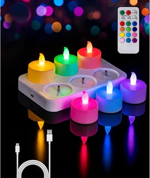Color Changing Flameless Candles with Charging StationLED Tea Lights Candles with Remote Control Timer for Holiday,Home Decor,Wedding,Christmas,Halloween,6-Pack,1.65"X1.97" Color Changing Flameless Candles with Charging StationLED Tea Lights Candles with Remote Control Timer for Holiday,Home Decor,Wedding,Christmas,Halloween,6-Pack,1.65"X1.97"