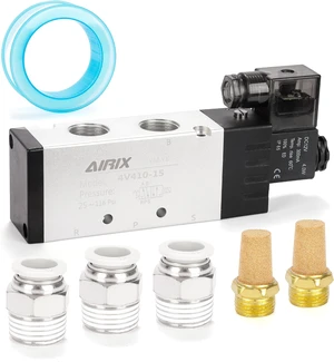 1/2" NPT Solenoid Valve 4V410-15, 5-Way 2-Pos, DC 12V, Junction Box 1/2" NPT Solenoid Valve 4V410-15, 5-Way 2-Pos, DC 12V, Junction Box