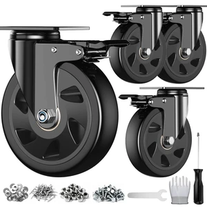 5 inch Heavy Duty Casters Wheels, Caster Set of 4 Load 2400lbs with Brake, Locking Swivel Plate Caster, Industrial Castor Wheels for Carts,Furniture and Workbench(Free Screws and Spanner) 5 inch Heavy Duty Casters Wheels, Caster Set of 4 Load 2400lbs with Brake, Locking Swivel Plate Caster, Industrial Castor Wheels for Carts,Furniture and Workbench(Free Screws and Spanner)