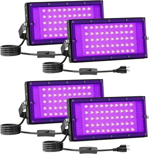 50W LED Blacklight, LED Black Flood Light for Glow Party, 4 Pack 50W LED Blacklight, LED Black Flood Light for Glow Party, 4 Pack