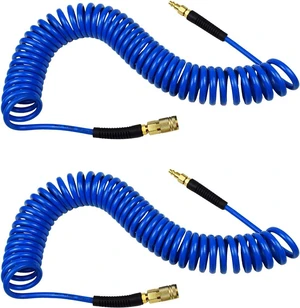 2 Pack Polyurethane Recoil Air Hose, Air Compressor Hose 1/4" Inner Diameter by 25' Long with Bend Restrictor, 1/4" Industrial Quick Coupler and Plug, Blue 2 Pack Polyurethane Recoil Air Hose, Air Compressor Hose 1/4" Inner Diameter by 25' Long with Bend Restrictor, 1/4" Industrial Quick Coupler and Plug, Blue