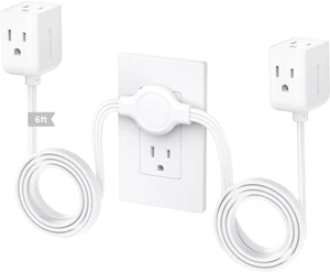 Split Extension Cord with Flat Wall Plug, Twin 6ft Each Side, White Split Extension Cord with Flat Wall Plug, Twin 6ft Each Side, White