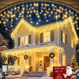 Christmas Lights Outdoor, 66ft 640 LED Icicle Lights for Outside Warm White Christmas Lights Outdoor, 66ft 640 LED Icicle Lights for Outside Warm White