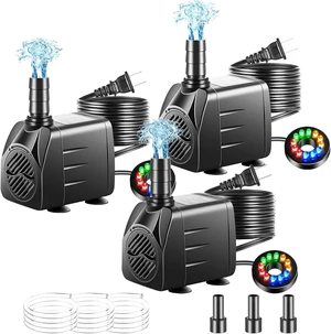 3 Pack Submersible Pump with Led Light, Small Fountain Pump with Tubing, Submersible Water Pump for Aquarium Fish Tank Indoor or Outdoor Pond Fountain Hydroponics Statuary (10W 160GPH) 3 Pack Submersible Pump with Led Light, Small Fountain Pump with Tubing, Submersible Water Pump for Aquarium Fish Tank Indoor or Outdoor Pond Fountain Hydroponics Statuary (10W 160GPH)