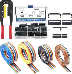 Professional IDC Crimp Tool with 48Pcs 2.54mm Pitch Dual Rows IDC Sockets 10 16 20 26 Pin Female Header+ Wire Rainbow Color Flat Ribbon IDC Wire Cable Professional IDC Crimp Tool with 48Pcs 2.54mm Pitch Dual Rows IDC Sockets 10 16 20 26 Pin Female Header+ Wire Rainbow Color Flat Ribbon IDC Wire Cable