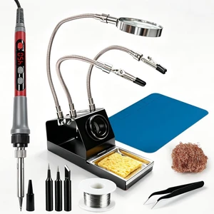 Soldering Iron Kit, Fast Heating 100W Solder Iron Station with LCD Display, Magnifying Glass Helping Hands, 3 Tips, Tip Sleeve, Solder Wire, Tweezers, Brass Ball, Sponge,11.8x7.9 Silicone Mat Soldering Iron Kit, Fast Heating 100W Solder Iron Station with LCD Display, Magnifying Glass Helping Hands, 3 Tips, Tip Sleeve, Solder Wire, Tweezers, Brass Ball, Sponge,11.8x7.9 Silicone Mat
