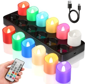 RGB Color Changing Rechargeable Flameless Tea Light Candles, 12pcs RGB Color Changing Rechargeable Flameless Tea Light Candles, 12pcs