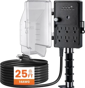 Outdoor Power Stake Waterproof Dusk to Dawn Light Timer, 25FT Outdoor Power Stake Waterproof Dusk to Dawn Light Timer, 25FT