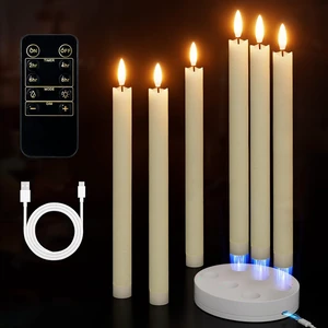 Rechargeable Flameless Taper Candles with Charging Station Real Wax 6Pcs Rechargeable Flameless Taper Candles with Charging Station Real Wax 6Pcs