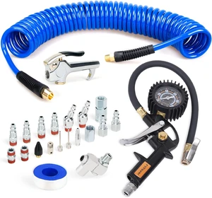 22-Piece Air Compressor Accessories Kit with Recoil Poly Air Hose 22-Piece Air Compressor Accessories Kit with Recoil Poly Air Hose