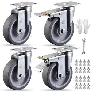 5 Inch Castets Set of 4 Heavy Duty Caster Wheels with Brake 3000Lbs Swivel TPR Rubber Wheel Silent Castor Locking Industrial Plate Casters Wheels for Cart Furniture Workbench, Free Bolts and Nuts 5 Inch Castets Set of 4 Heavy Duty Caster Wheels with Brake 3000Lbs Swivel TPR Rubber Wheel Silent Castor Locking Industrial Plate Casters Wheels for Cart Furniture Workbench, Free Bolts and Nuts