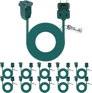 10 Pack 6 ft Green Ul Indoor Extension Cord 2 Prong Electric Cord Extender Wire Plug in and End Ac 120 Volts for Outdoor Christmas Connect or Extend String Lights 10 Pack 6 ft Green Ul Indoor Extension Cord 2 Prong Electric Cord Extender Wire Plug in and End Ac 120 Volts for Outdoor Christmas Connect or Extend String Lights