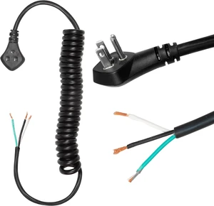 14 AWG Coiled Replacement Cord, 11 Ft - Black, Flat Plug 14 AWG Coiled Replacement Cord, 11 Ft - Black, Flat Plug