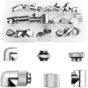 24-Piece Silver Chrome G1/4" Fittings Kit for Custom PC Water Cooling Systems (Silver) 24-Piece Silver Chrome G1/4" Fittings Kit for Custom PC Water Cooling Systems (Silver)