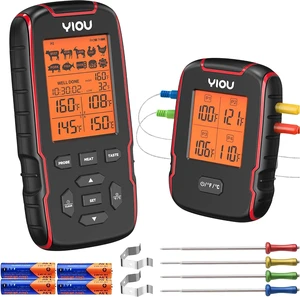 Wireless Meat Thermometer for Cooking, Digital Meat Thermometer with 4 Probes, 500FT Ultra Accurate & Fast Food Thermometer for Oven, Smoker, Red Wireless Meat Thermometer for Cooking, Digital Meat Thermometer with 4 Probes, 500FT Ultra Accurate & Fast Food Thermometer for Oven, Smoker, Red
