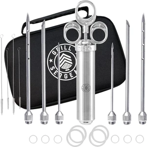 Professional Meat Injector, Marinade Syringe Set, Forever Guarantee, Zippered Storage & Travel Case, 304 Stainless Steel, No Aluminum, 6 Needles, 2.5 oz Capacity, 4 Cleaning Brushes Professional Meat Injector, Marinade Syringe Set, Forever Guarantee, Zippered Storage & Travel Case, 304 Stainless Steel, No Aluminum, 6 Needles, 2.5 oz Capacity, 4 Cleaning Brushes