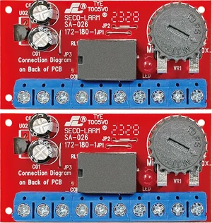 SA-026Q Pack of 2 Enforcer Mini Programmable Timers, from 1 to 180 Seconds Via an Onboard Potentiometer, 12-24 VAC/VDC, Built-in Buzzer Output SA-026Q Pack of 2 Enforcer Mini Programmable Timers, from 1 to 180 Seconds Via an Onboard Potentiometer, 12-24 VAC/VDC, Built-in Buzzer Output