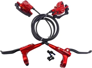 Mountain Bike Hydraulic Disc Brake Set, Front & Rear Disc Brake Kit Fit Bicycle MTB XC Trail, e-Bike, Fat Bike, Upgrade kit for Mechanical Disc Brake (Red - Left Front & Right Back) Mountain Bike Hydraulic Disc Brake Set, Front & Rear Disc Brake Kit Fit Bicycle MTB XC Trail, e-Bike, Fat Bike, Upgrade kit for Mechanical Disc Brake (Red - Left Front & Right Back)
