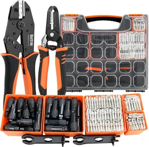30PCS Solar Crimper Tool Kit - Crimping Tool, Wire Stripper, 25 Pairs Solar Connectors, Suitcase, and 2 Spanner Wrenches for Solar Panel Cable Assembly 30PCS Solar Crimper Tool Kit - Crimping Tool, Wire Stripper, 25 Pairs Solar Connectors, Suitcase, and 2 Spanner Wrenches for Solar Panel Cable Assembly