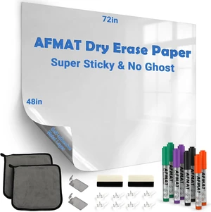 White Board Dry Erase Paper, 72" x 48" Large Whiteboard Wallpaper, with 8 Markers, Stain-Proof & Super Sticky, No Ghost, 6' x 4' Peel and Stick Dry Erase Board Paper Roll for Wall/Home/Office White Board Dry Erase Paper, 72" x 48" Large Whiteboard Wallpaper, with 8 Markers, Stain-Proof & Super Sticky, No Ghost, 6' x 4' Peel and Stick Dry Erase Board Paper Roll for Wall/Home/Office