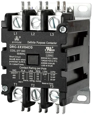 3 Pole 40 Amp contactor 277V Coil UL DP Contactor HVAC Contactor A2L Compliant 42CF35AL Equivalent Lighting contactor 3 Pole 40 Amp contactor 277V Coil UL DP Contactor HVAC Contactor A2L Compliant 42CF35AL Equivalent Lighting contactor