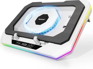 RGB Laptop Cooling Pad with LED Touch Screen, 3500 RPM Turbofan Notebook Cooler for 12-21 Inch Gaming Laptops, 3-Port USB Hub, Adjustable Stand to Prevent Overheating & Boost Performance RGB Laptop Cooling Pad with LED Touch Screen, 3500 RPM Turbofan Notebook Cooler for 12-21 Inch Gaming Laptops, 3-Port USB Hub, Adjustable Stand to Prevent Overheating & Boost Performance