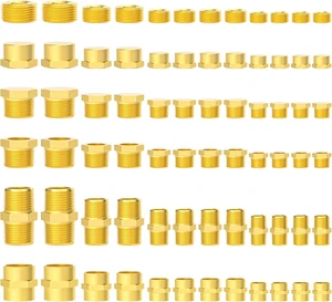 Brass Pipe Fittings Assortment Kit, 72 Pcs - Hex Nipple, Reducer Bushing, Reducing Coupling, Hex Head Plug, End Cap & Socket Plug Brass Pipe Fittings Assortment Kit, 72 Pcs - Hex Nipple, Reducer Bushing, Reducing Coupling, Hex Head Plug, End Cap & Socket Plug