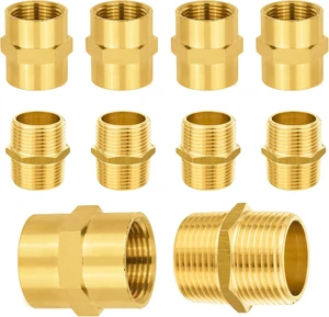 10-Pack Brass Pipe Fittings 5-Pack 1" Male Adapter + 5-Pack 1" Female Adapter, Hex Nipple Adapter 10-Pack Brass Pipe Fittings 5-Pack 1" Male Adapter + 5-Pack 1" Female Adapter, Hex Nipple Adapter
