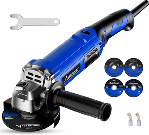 Angle Grinder 4-1/2 Inch 8.0 Amp 1000W Electric Grinder Tool 7-Variable-Speed Metal Grinder, 11,500 RPM, Paddle Switch with Lock-on Button, Cutting & Grinding Wheels and Side Handle - Blue Angle Grinder 4-1/2 Inch 8.0 Amp 1000W Electric Grinder Tool 7-Variable-Speed Metal Grinder, 11,500 RPM, Paddle Switch with Lock-on Button, Cutting & Grinding Wheels and Side Handle - Blue