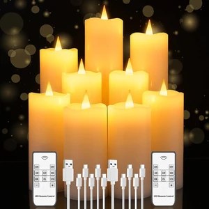 Real Wax Rechargeable LED Flameless Candles with Remote and Timer,USB Flickering White Pillar Candles-9 Pack for Home Decor Halloween Christmas Decor Real Wax Rechargeable LED Flameless Candles with Remote and Timer,USB Flickering White Pillar Candles-9 Pack for Home Decor Halloween Christmas Decor