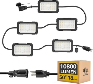 3Prong 50FT 90W LED String Work Lights, Bright Temporary Lighting 3Prong 50FT 90W LED String Work Lights, Bright Temporary Lighting