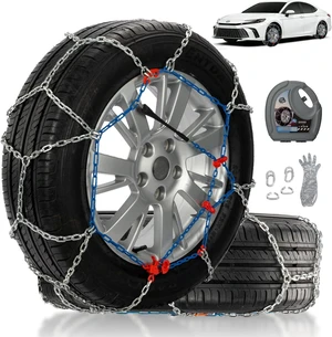 Snow Chains for Car Tires, Tire Chains for Passenger Cars, Sedan, SUVs, Quick Fit & Easy Installation Snow Tire Chains, Portable Reusable Emergency Tire Traction Chain, Set of 2 (HP1540) Snow Chains for Car Tires, Tire Chains for Passenger Cars, Sedan, SUVs, Quick Fit & Easy Installation Snow Tire Chains, Portable Reusable Emergency Tire Traction Chain, Set of 2 (HP1540)