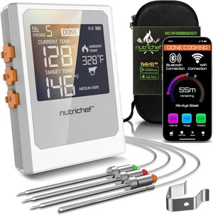Wireless Meat Thermometer with 2 Stainless Steel Probes Bluetooth & WiFi App for Food Temp Monitoring & Remote Alerts, Digital Display, for Grilling & BBQ Smoking Wireless Meat Thermometer with 2 Stainless Steel Probes Bluetooth & WiFi App for Food Temp Monitoring & Remote Alerts, Digital Display, for Grilling & BBQ Smoking