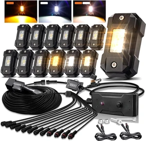 Rock Lights, 3 Modes White&Amber Rock Light Memory Function Kit Rock Lights, 3 Modes White&Amber Rock Light Memory Function Kit