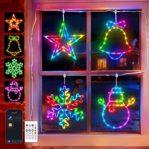 Smart Christmas Window Lights 4 Pack, RGB Color Changing Window Silhouette Lights with APP & Remote Control, Music Sync, Timer, Snowman, Snowflake, Bell, Star, Indoor & Outdoor Holiday Decor Smart Christmas Window Lights 4 Pack, RGB Color Changing Window Silhouette Lights with APP & Remote Control, Music Sync, Timer, Snowman, Snowflake, Bell, Star, Indoor & Outdoor Holiday Decor