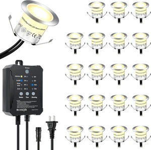 Dimmable LED Deck Lights with Timer and Photocell Sensor, 20 Pack Recessed Deck Lights Kit, IP67 Waterproof Outdoor Low Voltage Deck Lighting for Step, Stair, Garden, Yard, Patio, Floor Decor Dimmable LED Deck Lights with Timer and Photocell Sensor, 20 Pack Recessed Deck Lights Kit, IP67 Waterproof Outdoor Low Voltage Deck Lighting for Step, Stair, Garden, Yard, Patio, Floor Decor