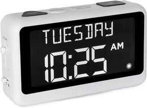 Talking Clock. Voice Recordable Ex Large Medication Pill Reminder. Talking Alarm Clock for Dementia, Hearing, Visually impaired Seniors-Digital Day Clock with Multiple Customized Alarms White Talking Clock. Voice Recordable Ex Large Medication Pill Reminder. Talking Alarm Clock for Dementia, Hearing, Visually impaired Seniors-Digital Day Clock with Multiple Customized Alarms White