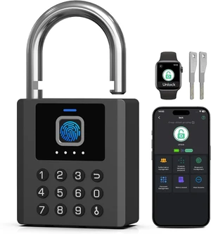 Smart Fingerprint Padlock with Code,Heavy Duty Combination Lock with Key,Bluetooth APP Control Gym Locker Lock Weatherproof Padlock for Shed Gate Fence Truck School Locker Smart Fingerprint Padlock with Code,Heavy Duty Combination Lock with Key,Bluetooth APP Control Gym Locker Lock Weatherproof Padlock for Shed Gate Fence Truck School Locker