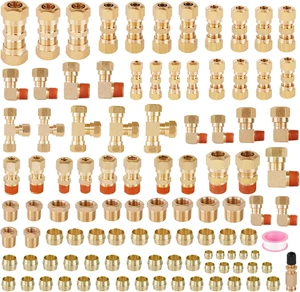 119PCS DOT Brass Compression Quick Connect Air Line Fittings Kit 119PCS DOT Brass Compression Quick Connect Air Line Fittings Kit