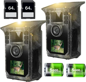 Trail Camera 2 Pack 4K 64MP Solar Game Camera with 5000mAh Forever Power, 64GB Memory Card and Ip67 Waterproof Angle Night Vision for Wildlife Deer Outdoor Trail Cam, Monitoring Trail Cameras Trail Camera 2 Pack 4K 64MP Solar Game Camera with 5000mAh Forever Power, 64GB Memory Card and Ip67 Waterproof Angle Night Vision for Wildlife Deer Outdoor Trail Cam, Monitoring Trail Cameras