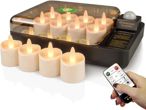 Rechargeable Waterproof LED Tea Lights with Remote Timer & Charging Base Rechargeable Waterproof LED Tea Lights with Remote Timer & Charging Base