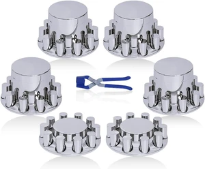 33mm Chrome ABS Flat Top Hub Cover Kit Axle Cover with 33mm Thread-on Lug Nut Covers 2 Front and 4 Rear Axle Wheel Covers and Removable Center Caps for Semi Trucks, Trailer 33mm Chrome ABS Flat Top Hub Cover Kit Axle Cover with 33mm Thread-on Lug Nut Covers 2 Front and 4 Rear Axle Wheel Covers and Removable Center Caps for Semi Trucks, Trailer