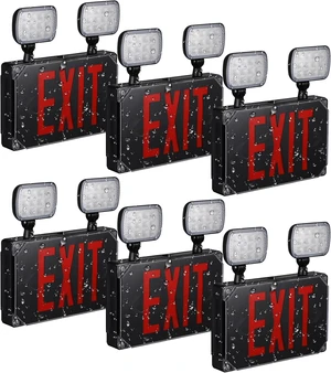 6-Pack Wet Location LED Exit Sign with Emergency Lights Black 6-Pack Wet Location LED Exit Sign with Emergency Lights Black