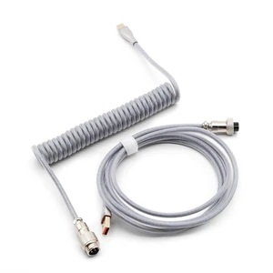 Braided USB-C to USB-A Coiled Cable with Detachable Metal Aviator for Mechanical Keyboard, Silver Braided USB-C to USB-A Coiled Cable with Detachable Metal Aviator for Mechanical Keyboard, Silver